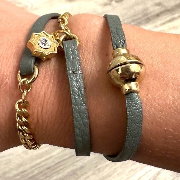 foxy Jewelry - Foxy Elegant Gold Tone and Gray Leather Wrap Chain Bracelet Magnet Closure